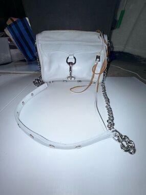 Baby Blue Leather Crossbody Bag with Silver Chain